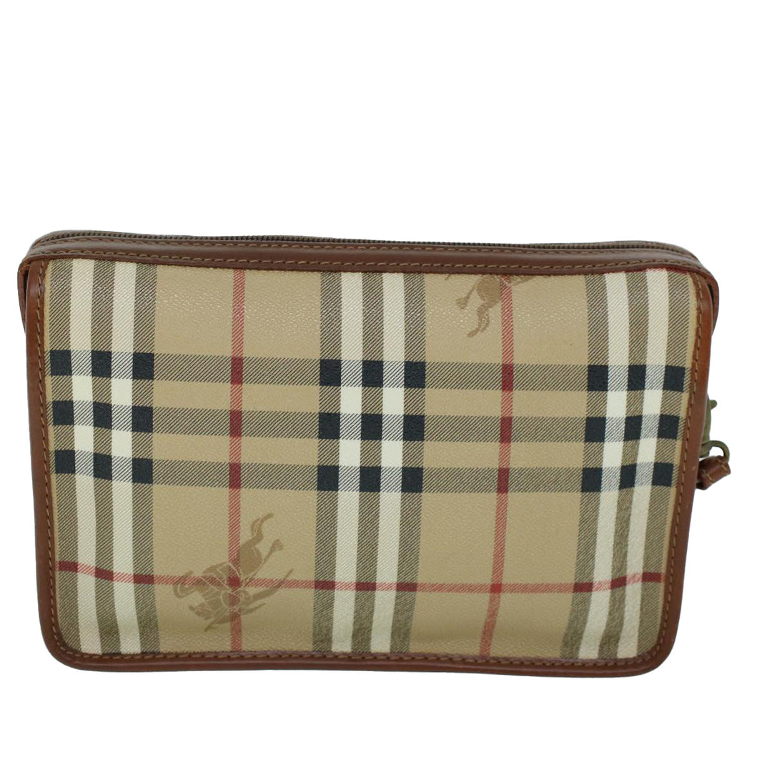 BurberrySs Nova Check Clutch Bag PVC Leather Beige Black Auth 54026