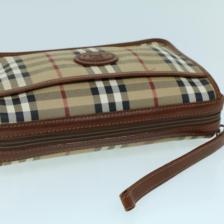 BurberrySs Nova Check Clutch Bag PVC Leather Beige Black Auth 54026