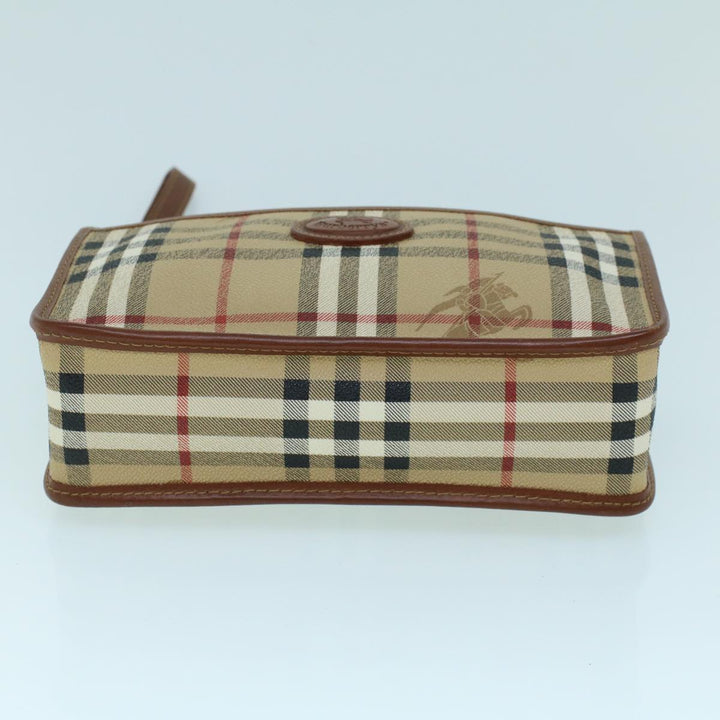 BurberrySs Nova Check Clutch Bag PVC Leather Beige Black Auth 54026