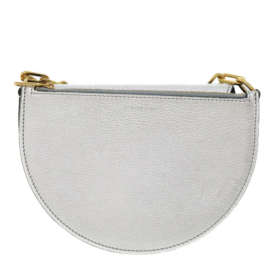 Burberry Olympia Chain Shoulder Bag Leather Silver Auth 54029