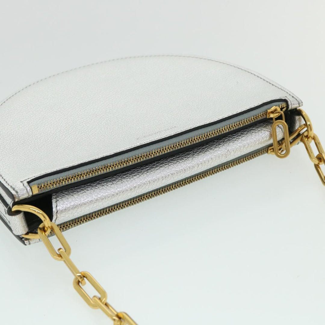 Burberry Olympia Chain Shoulder Bag Leather Silver Auth 54029