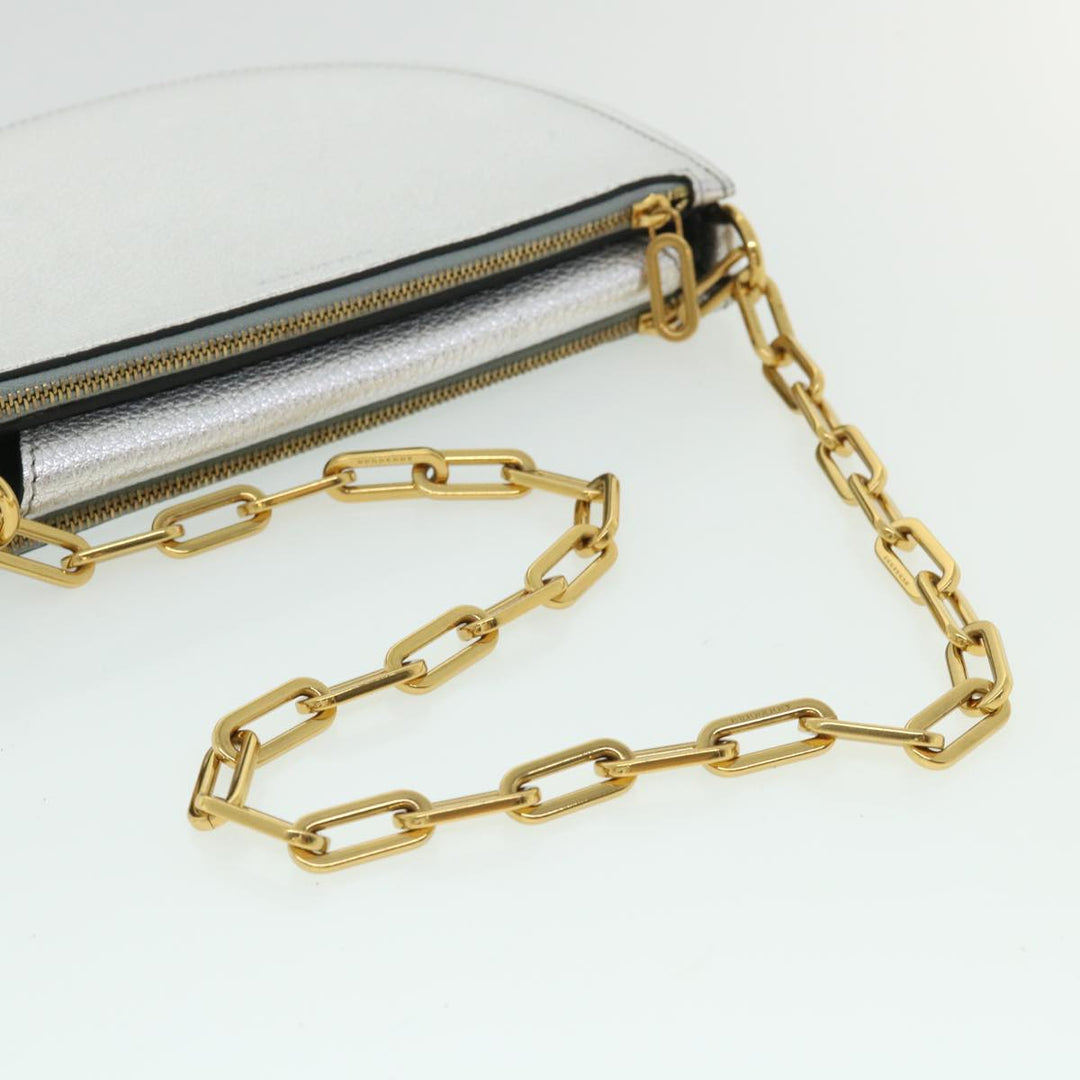 Burberry Olympia Chain Shoulder Bag Leather Silver Auth 54029
