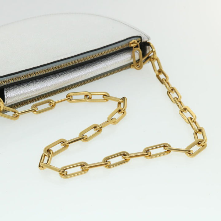Burberry Olympia Chain Shoulder Bag Leather Silver Auth 54029