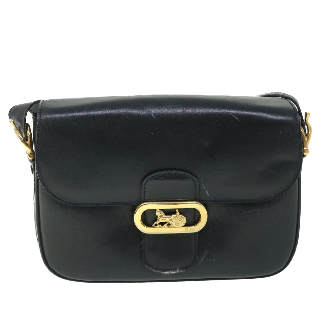 Celine Shoulder Bag Leather Black Auth 54184