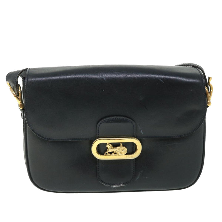 Celine Shoulder Bag Leather Black Auth 54184