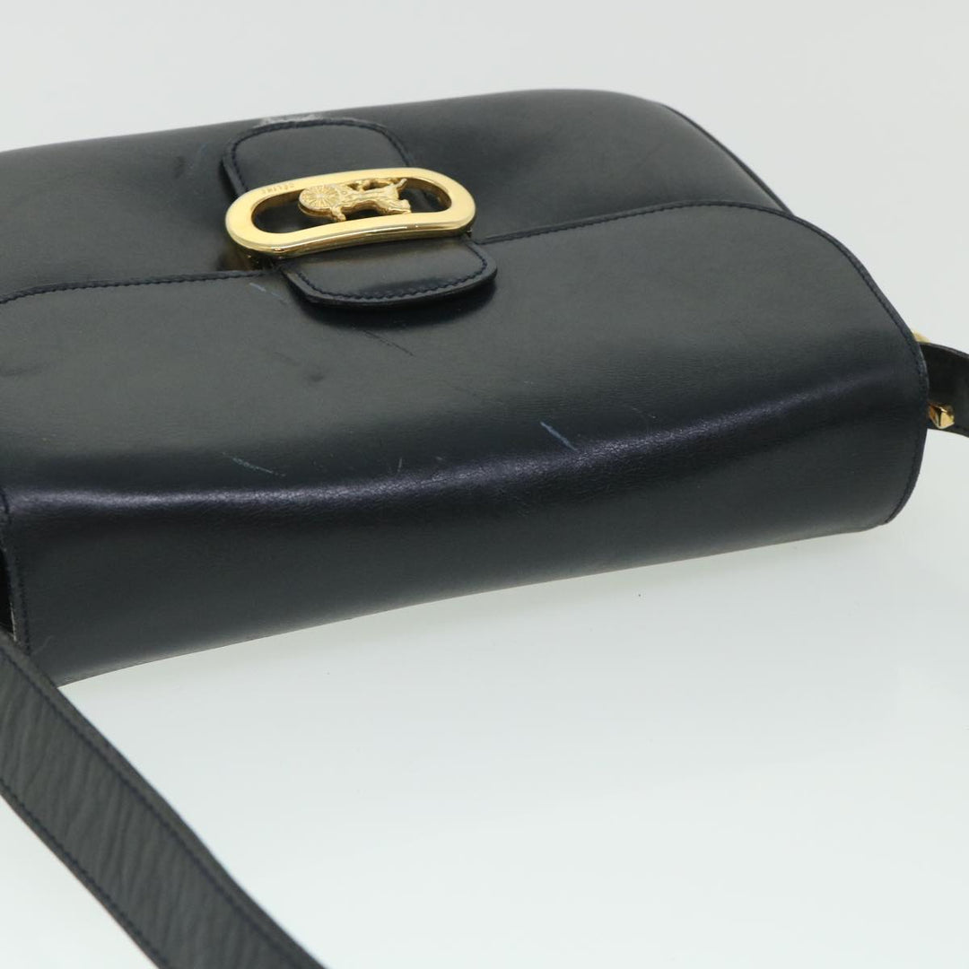Celine Shoulder Bag Leather Black Auth 54184