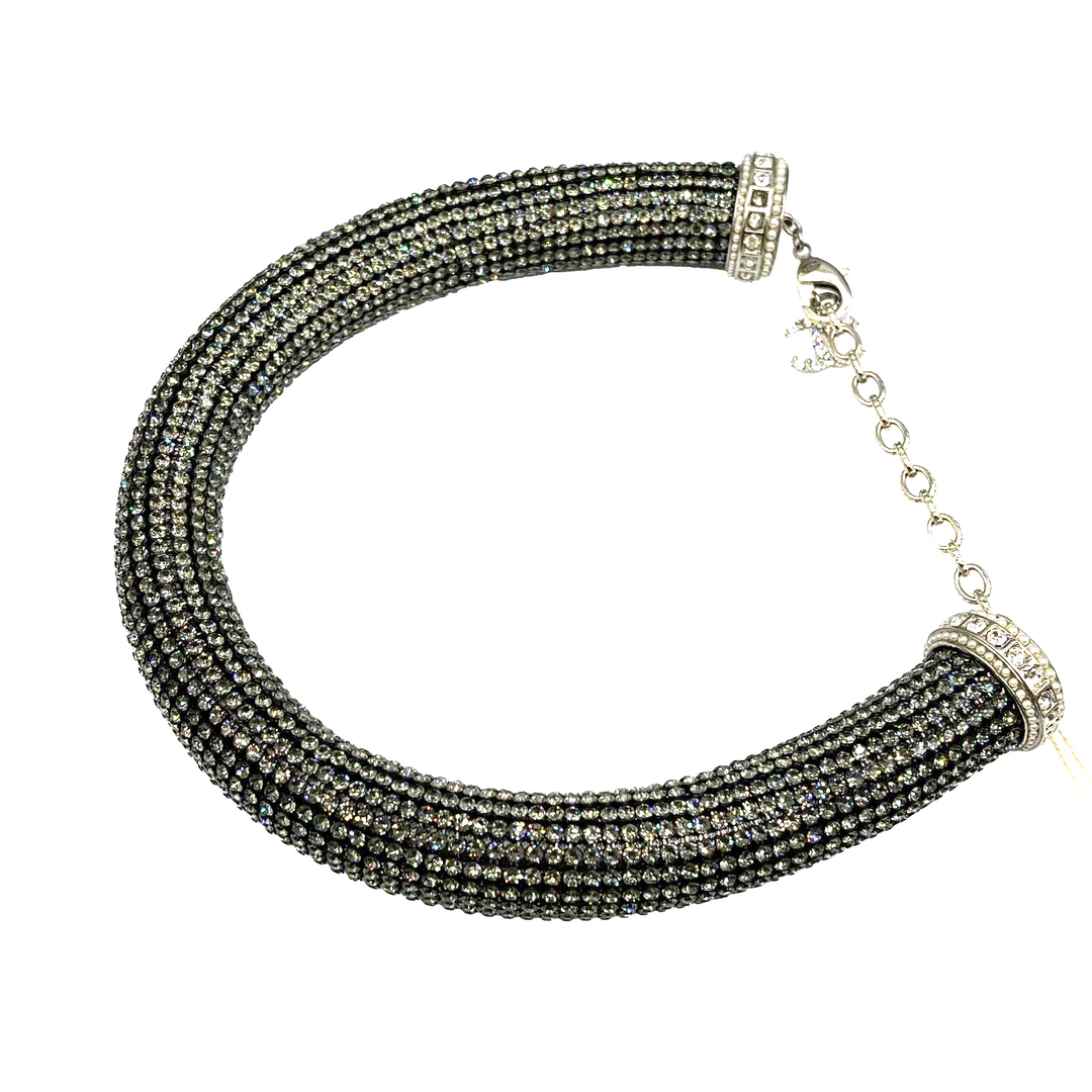 Chanel - 17K CC Rhinestone Crystal Choker Necklace - Black / Silver