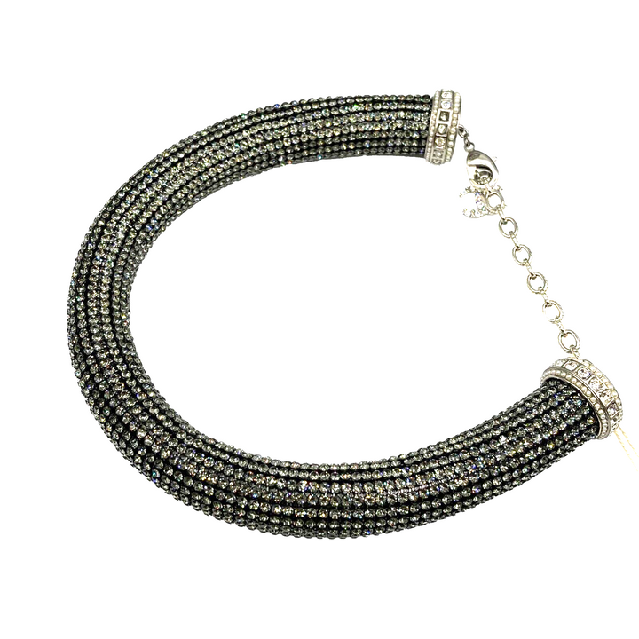Chanel - 17K CC Rhinestone Crystal Choker Necklace - Black / Silver