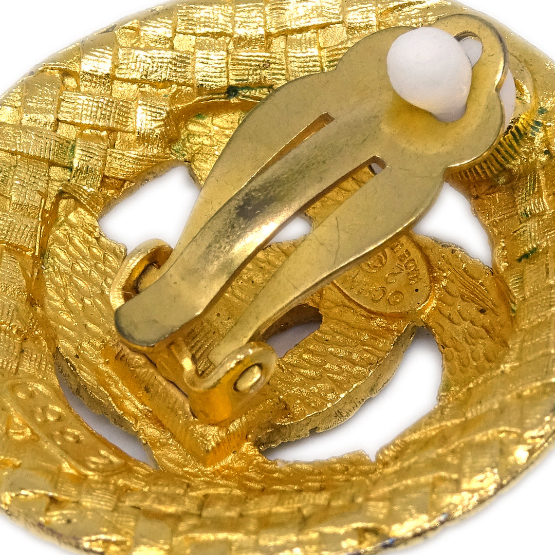 Top Quality Chanel 1994 Woven CC Cutout Earrings Gold Clip-On
