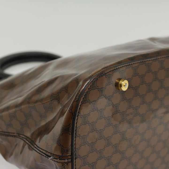 Celine Macadam Canvas Hand Bag Enamel Brown Auth 54378