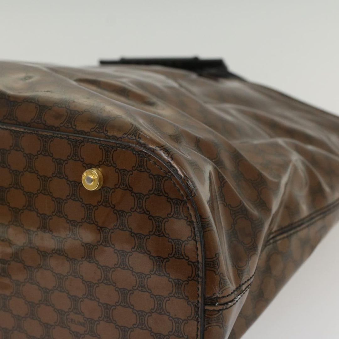 Celine Macadam Canvas Hand Bag Enamel Brown Auth 54378