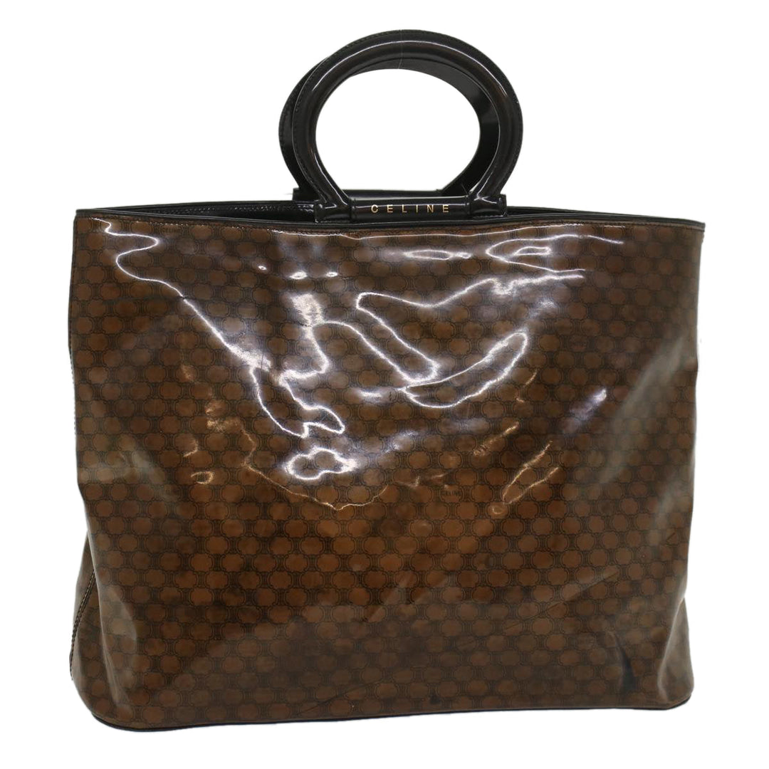 Celine Macadam Canvas Hand Bag Enamel Brown Auth 54378