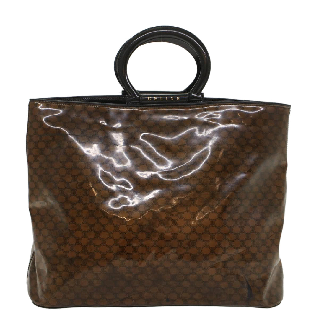 Celine Macadam Canvas Hand Bag Enamel Brown Auth 54378