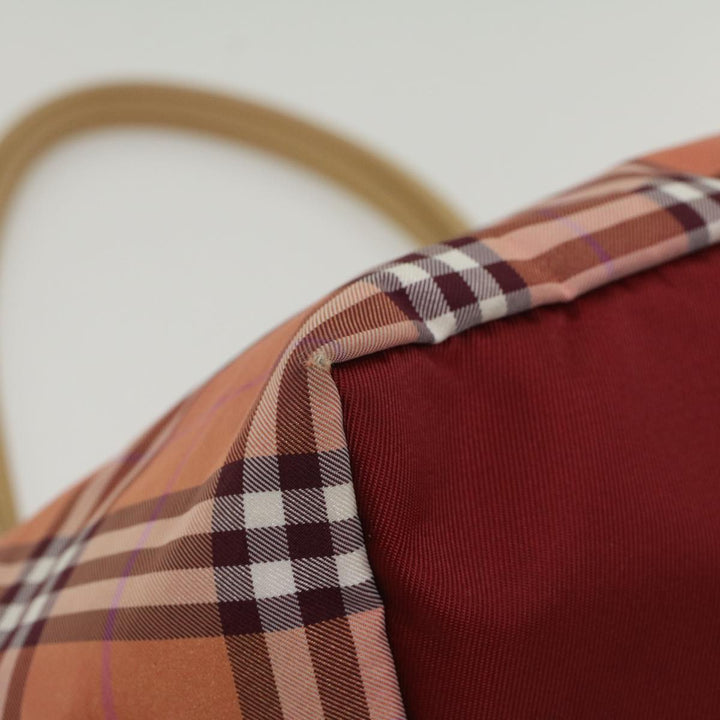 BURBERRY Nova Check Tote Bag Nylon Leather Red Beige Black Auth 54466