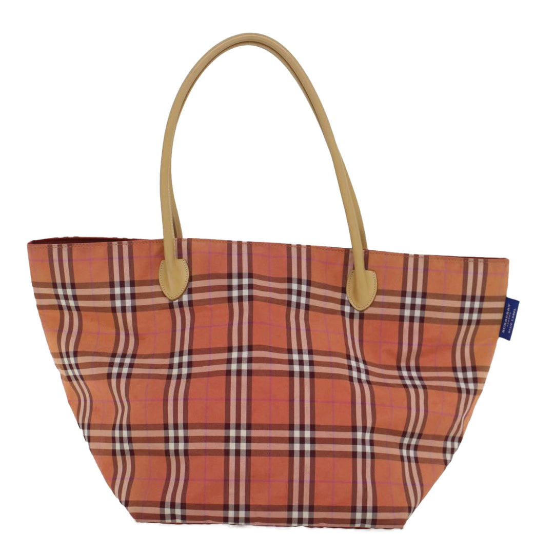 BURBERRY Nova Check Tote Bag Nylon Leather Red Beige Black Auth 54466