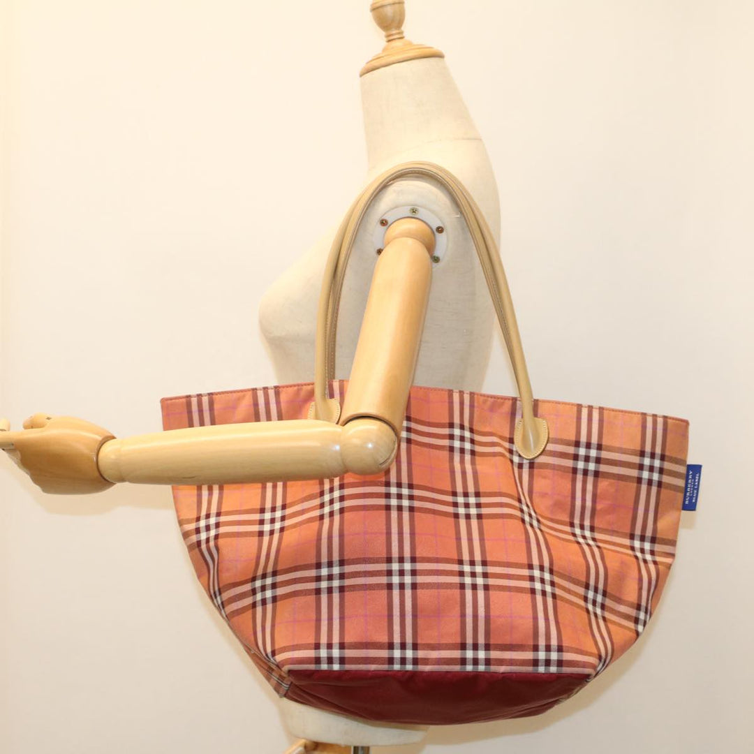 BURBERRY Nova Check Tote Bag Nylon Leather Red Beige Black Auth 54466