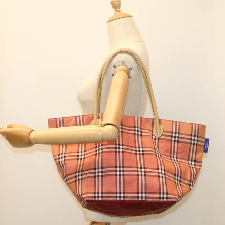 BURBERRY Nova Check Tote Bag Nylon Leather Red Beige Black Auth 54466