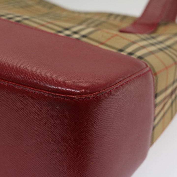 Burberry Nova Check Tote Bag Nylon Leather Beige Red Auth 54684