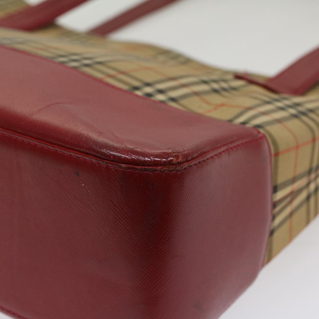 Burberry Nova Check Tote Bag Nylon Leather Beige Red Auth 54684