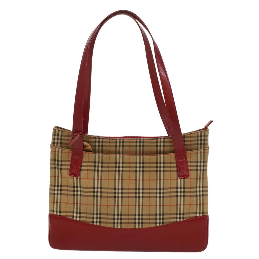 Burberry Nova Check Tote Bag Nylon Leather Beige Red Auth 54684