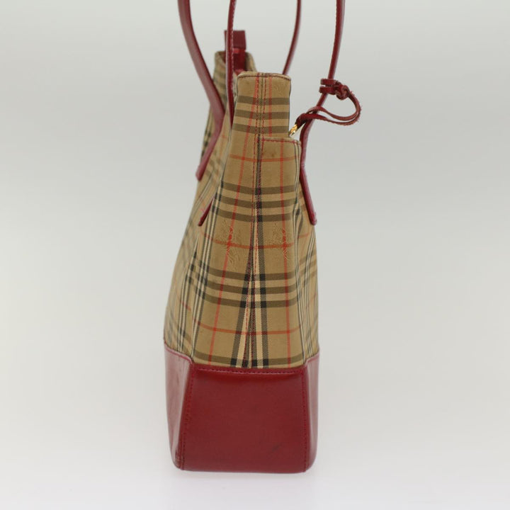 Burberry Nova Check Tote Bag Nylon Leather Beige Red Auth 54684
