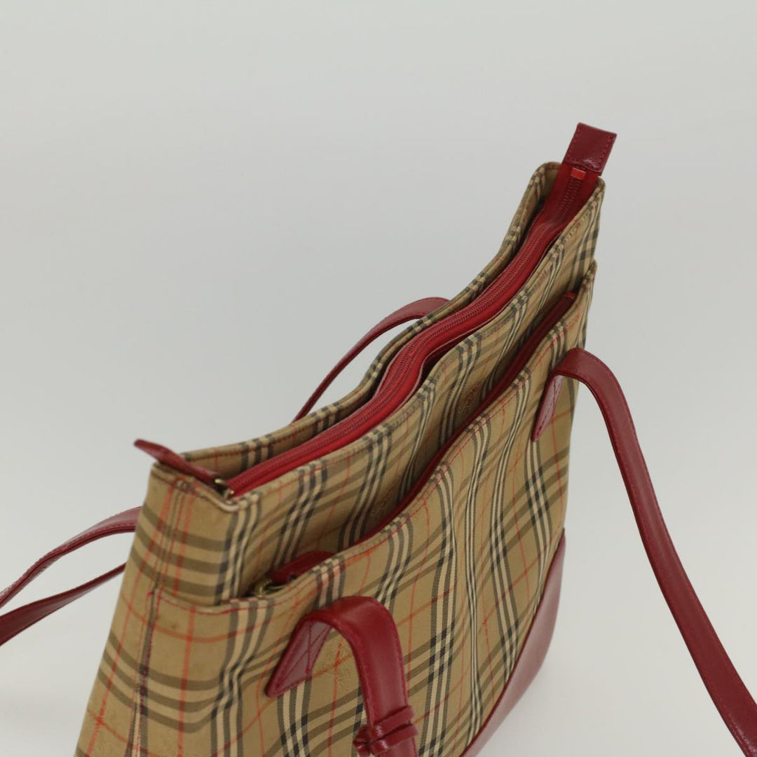 Burberry Nova Check Tote Bag Nylon Leather Beige Red Auth 54684