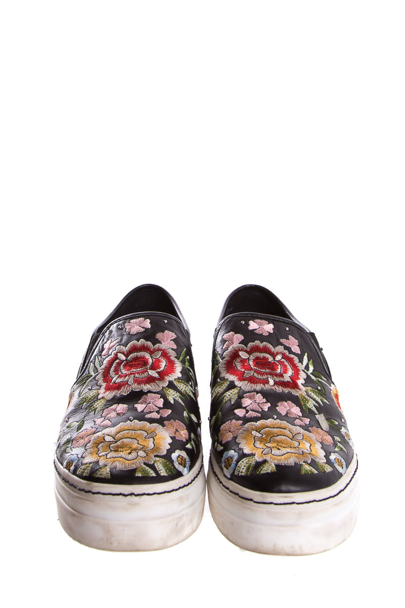 Alice + Olivia Black Embroidery Slip On Sneakers SZ 10
