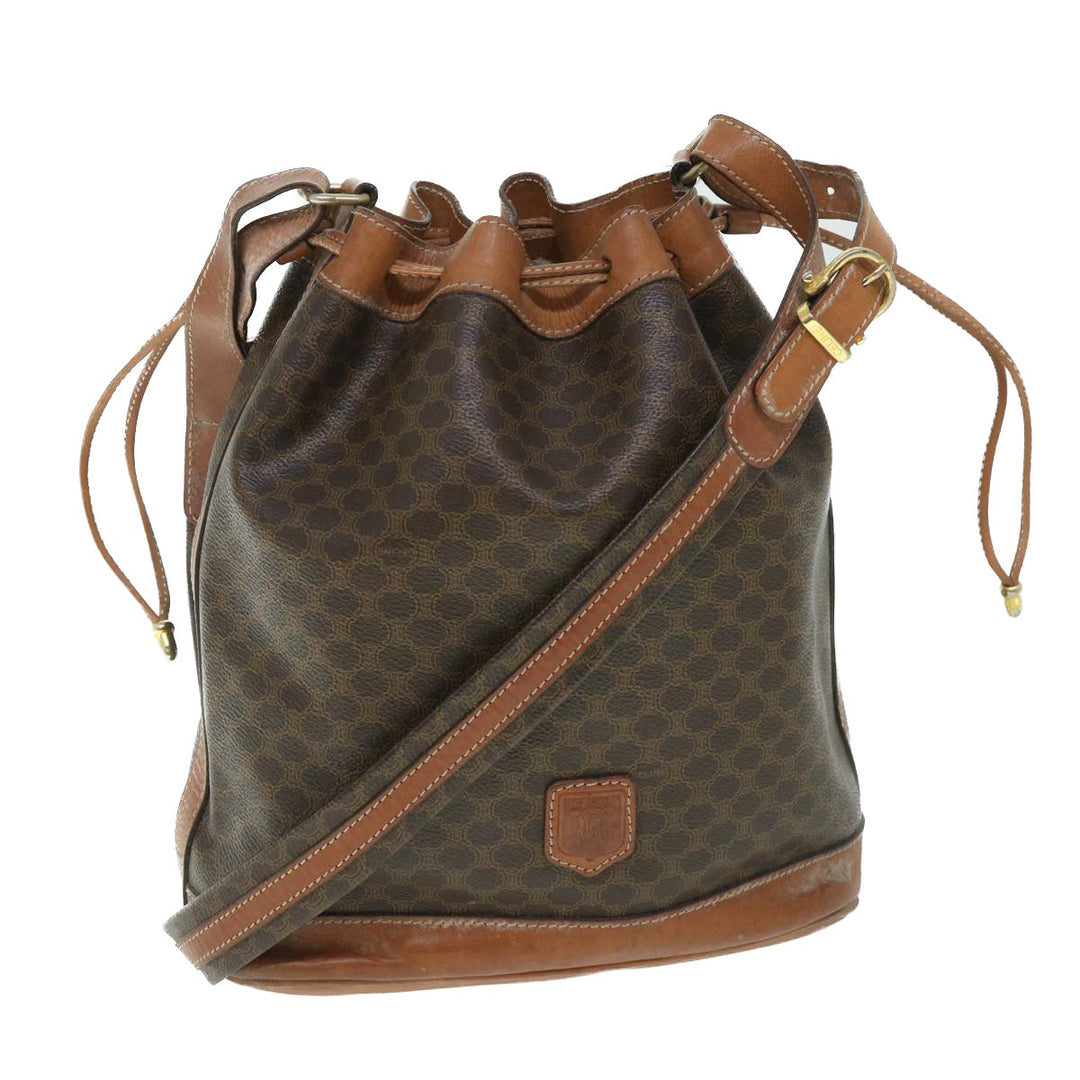 Celine Macadam Canvas Shoulder Bag PVC Leather Brown  54786