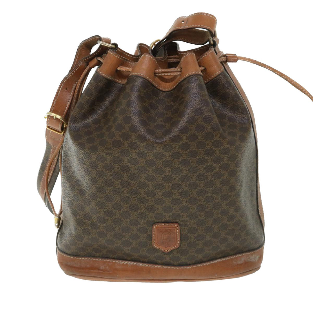 Celine Macadam Canvas Shoulder Bag PVC Leather Brown  54786