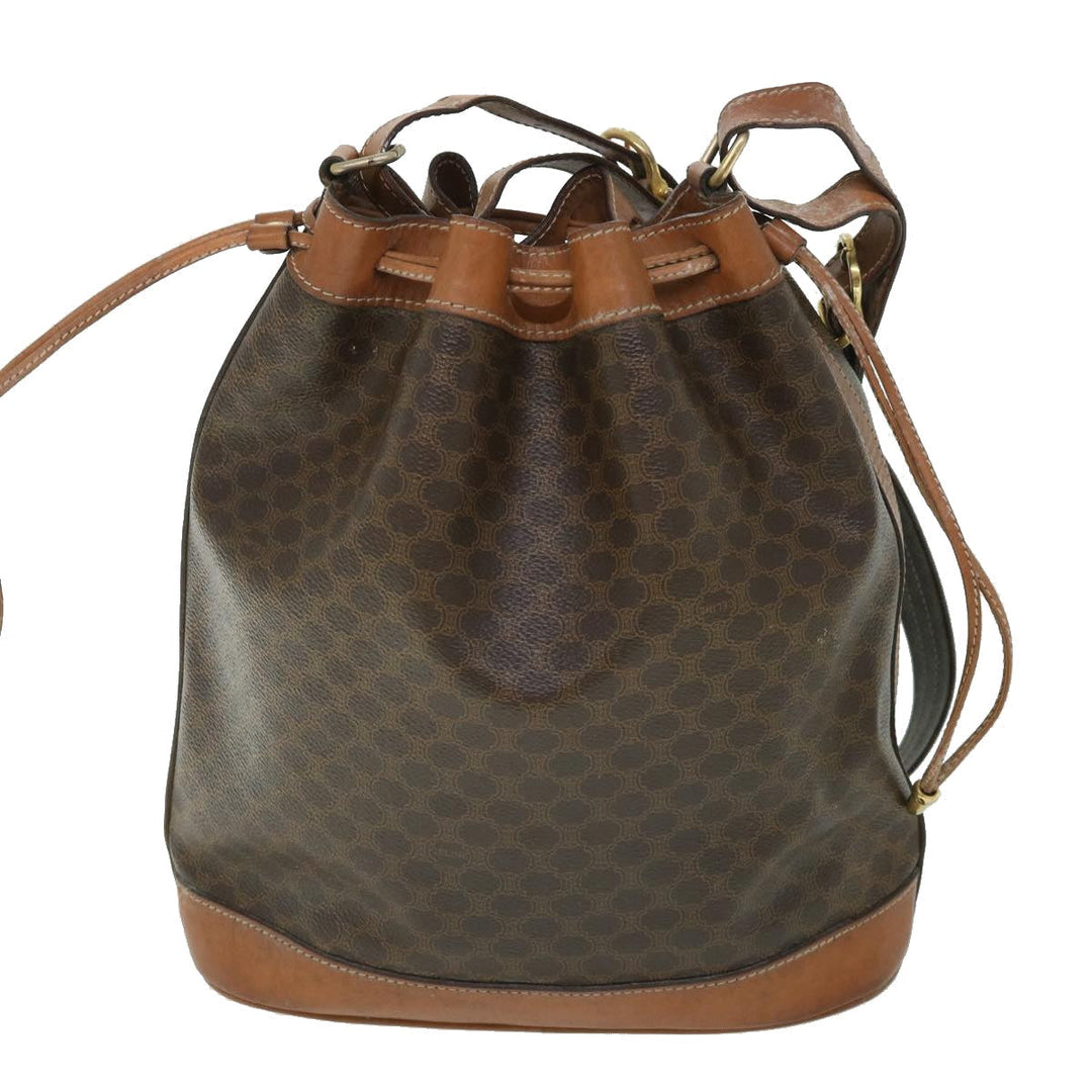 Celine Macadam Canvas Shoulder Bag PVC Leather Brown  54786