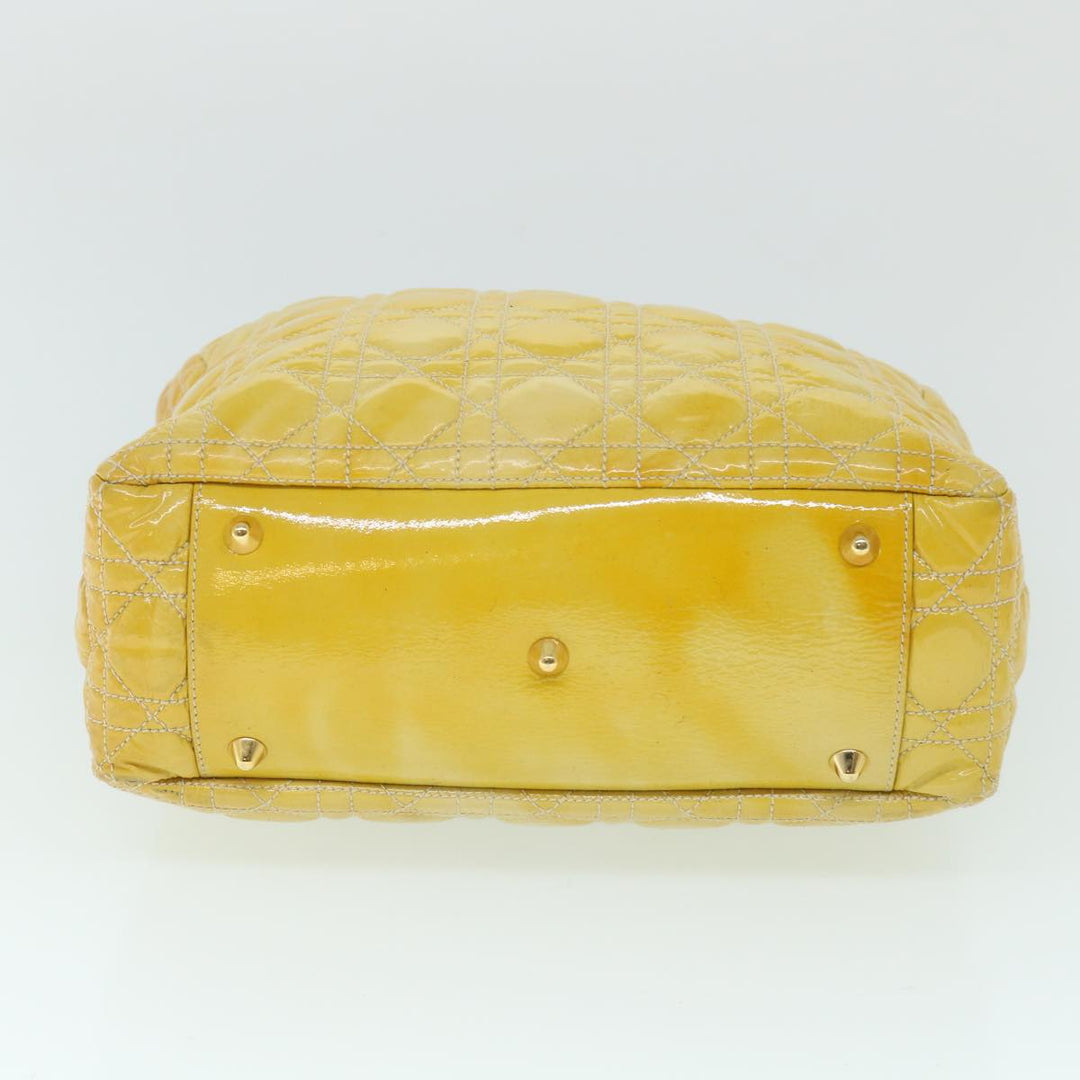 CHRISTIAN Dior Lady Dior Canage Chain Tote Bag Patent leather Yellow Auth 54827