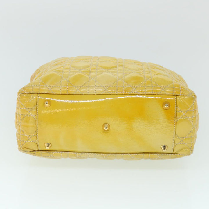 CHRISTIAN Dior Lady Dior Canage Chain Tote Bag Patent leather Yellow Auth 54827
