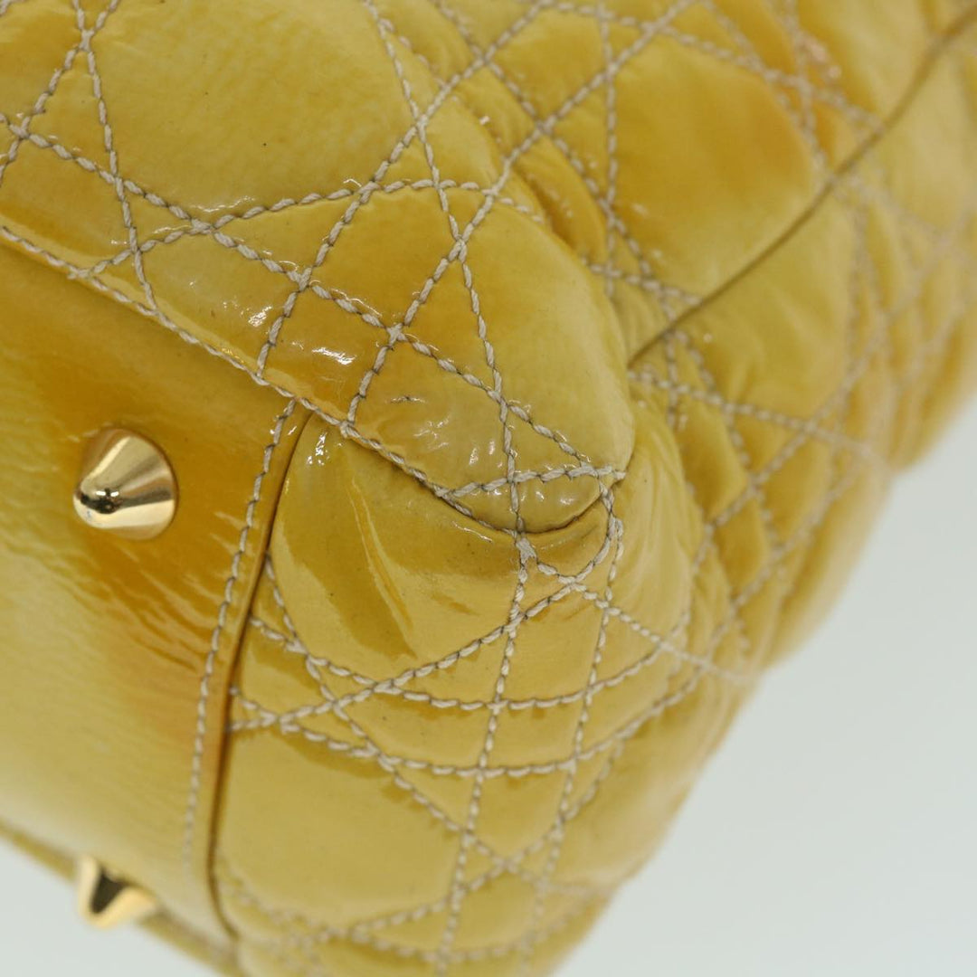 CHRISTIAN Dior Lady Dior Canage Chain Tote Bag Patent leather Yellow Auth 54827