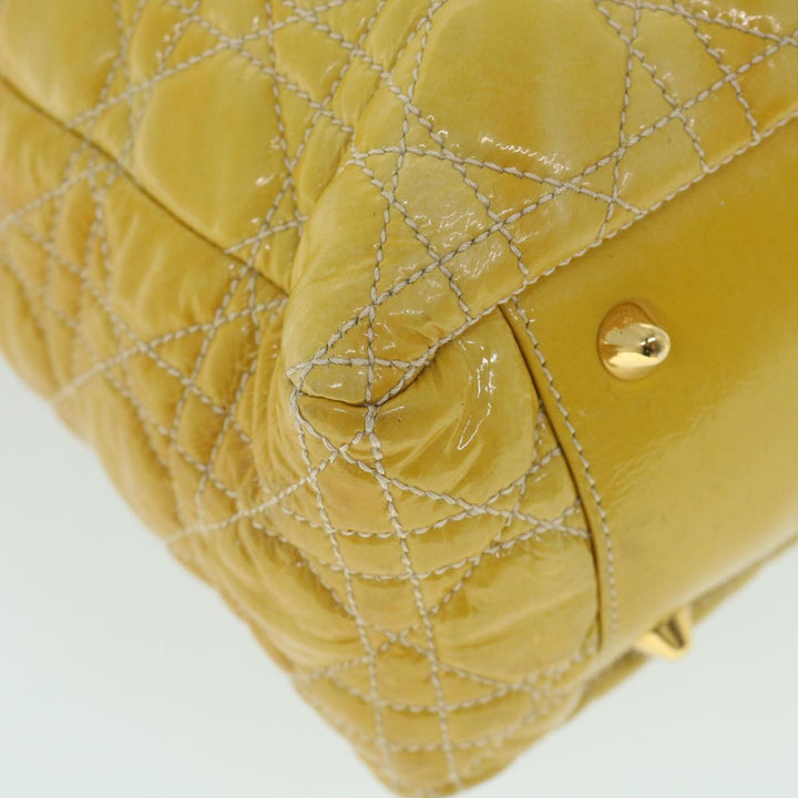 CHRISTIAN Dior Lady Dior Canage Chain Tote Bag Patent leather Yellow Auth 54827