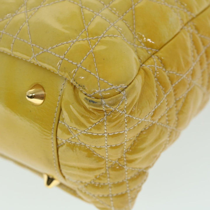 CHRISTIAN Dior Lady Dior Canage Chain Tote Bag Patent leather Yellow Auth 54827
