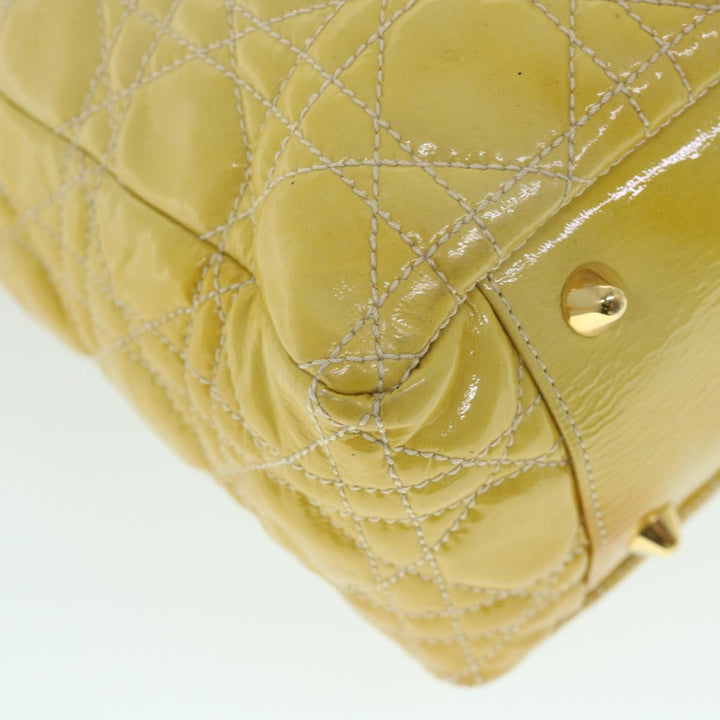 CHRISTIAN Dior Lady Dior Canage Chain Tote Bag Patent leather Yellow Auth 54827