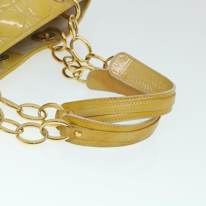 CHRISTIAN Dior Lady Dior Canage Chain Tote Bag Patent leather Yellow Auth 54827