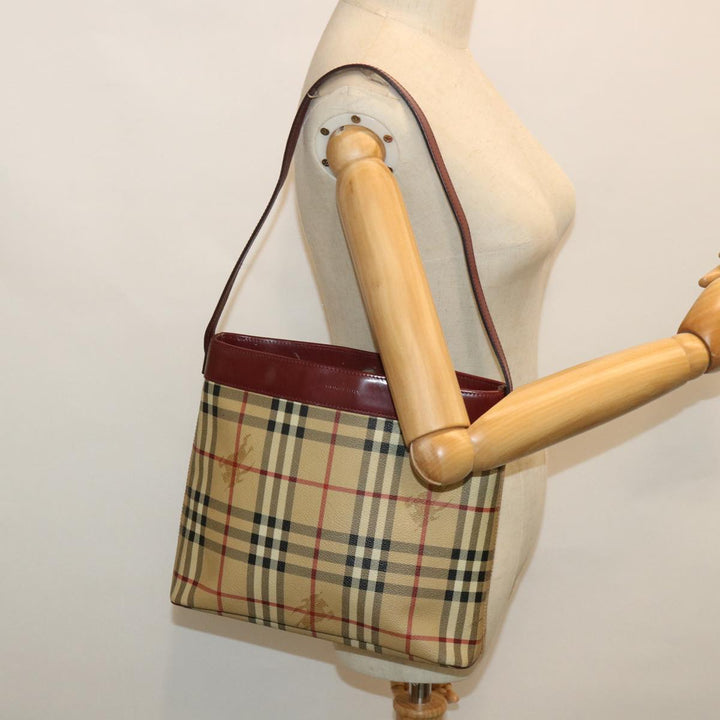 Burberry Nova Check Shoulder Bag PVC Leather Beige Red Auth 54838