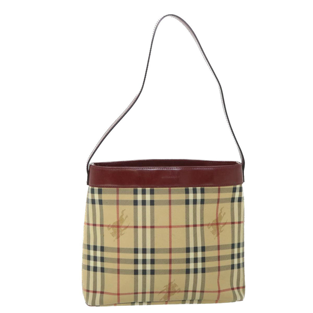 Burberry Nova Check Shoulder Bag PVC Leather Beige Red Auth 54838