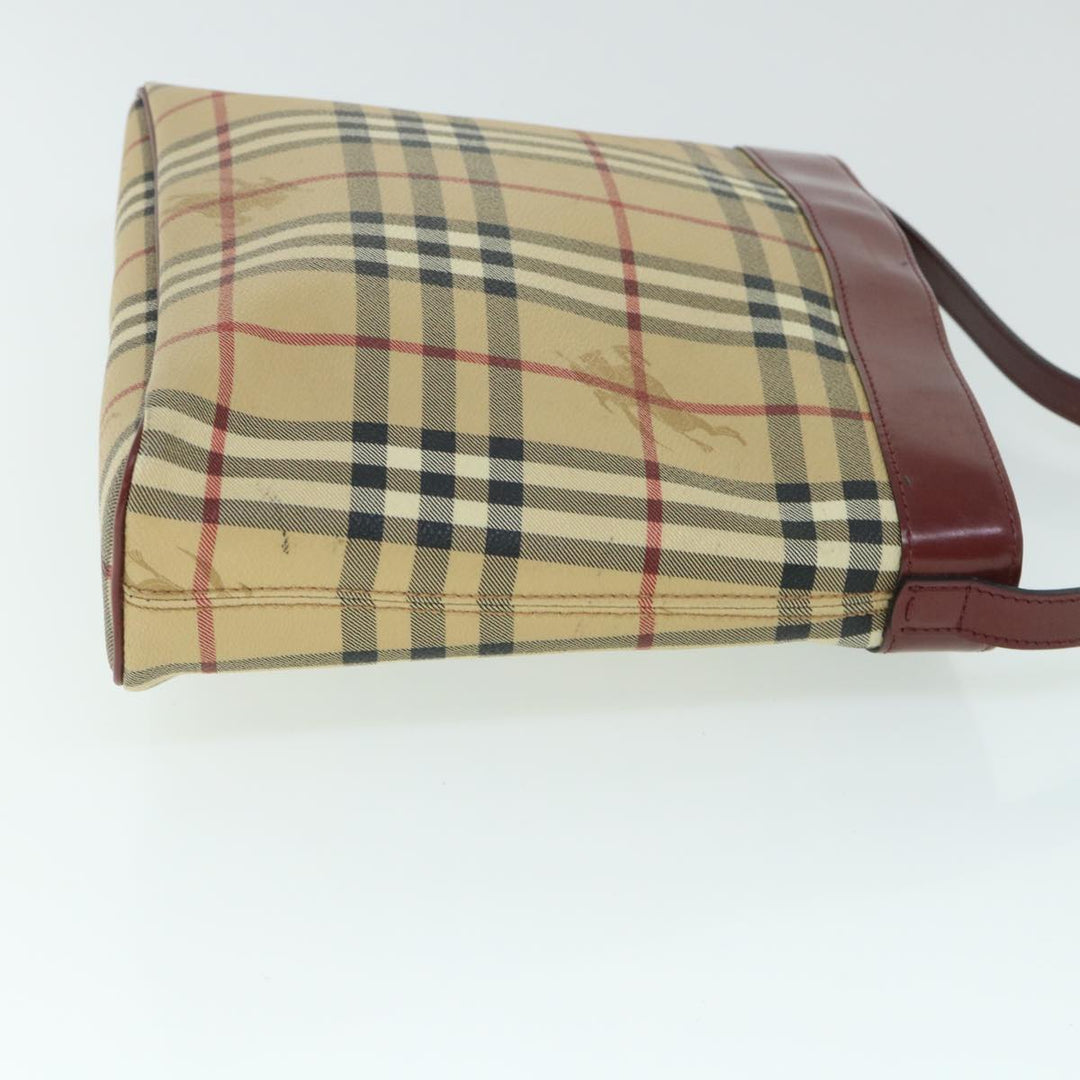 Burberry Nova Check Shoulder Bag PVC Leather Beige Red Auth 54838