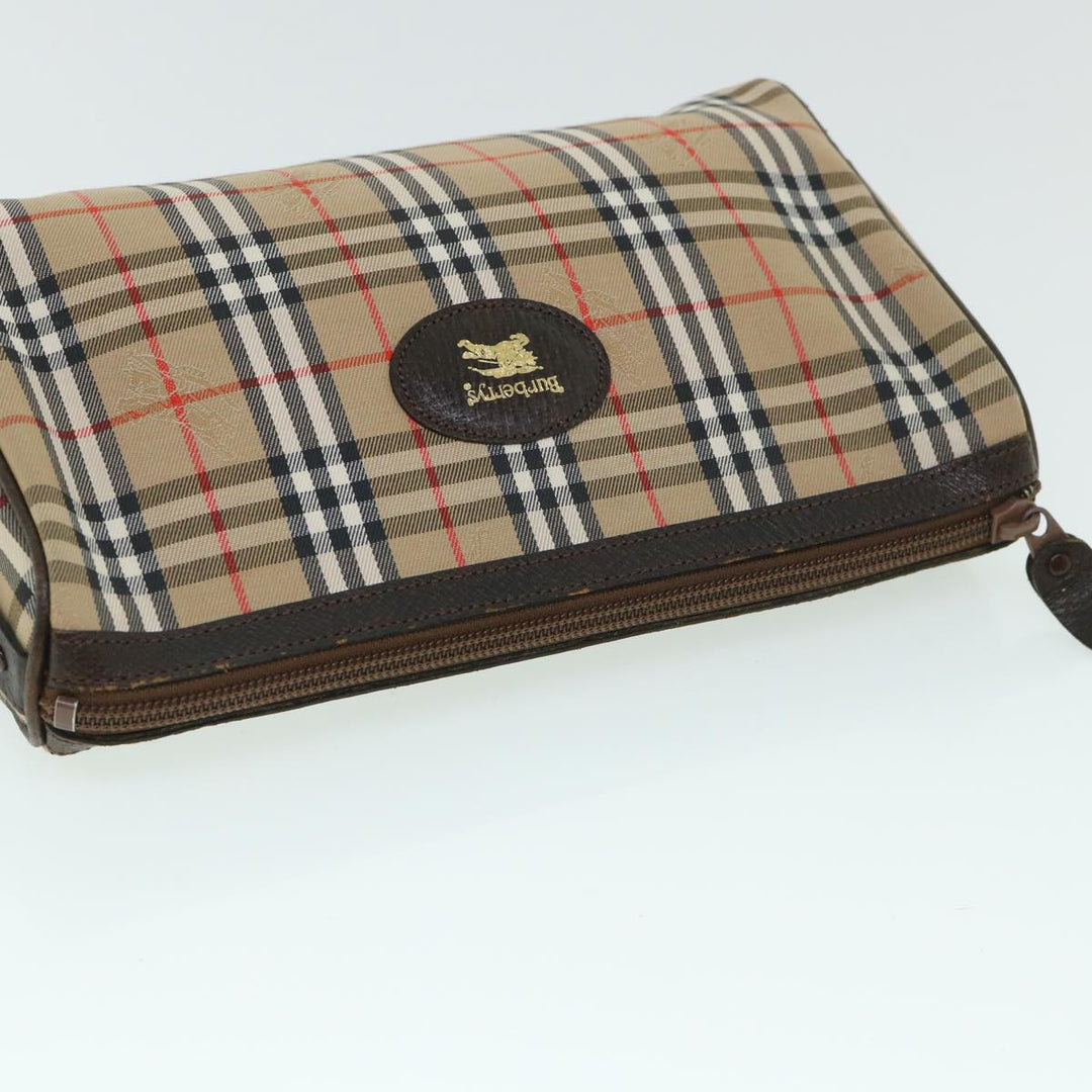 BurberrySs Nova Check Clutch Bag Canvas Leather Beige Brown Auth 54952