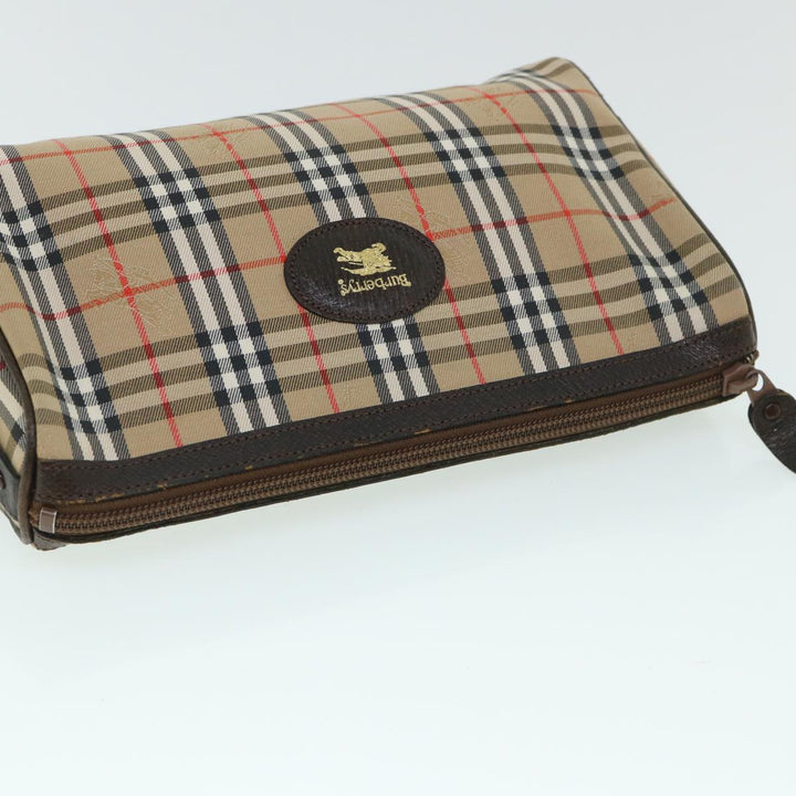 BurberrySs Nova Check Clutch Bag Canvas Leather Beige Brown Auth 54952