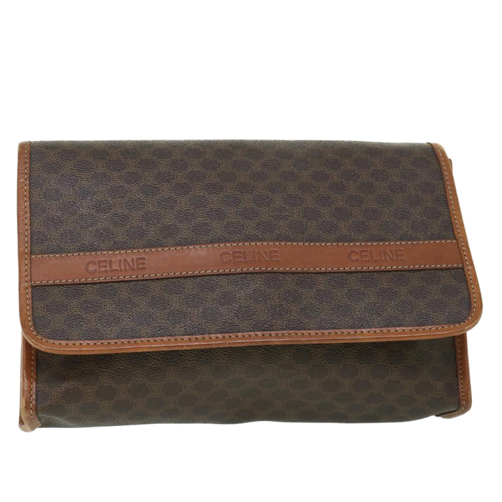 Celine Macadam Canvas Shoulder Bag PVC Leather Brown  54954