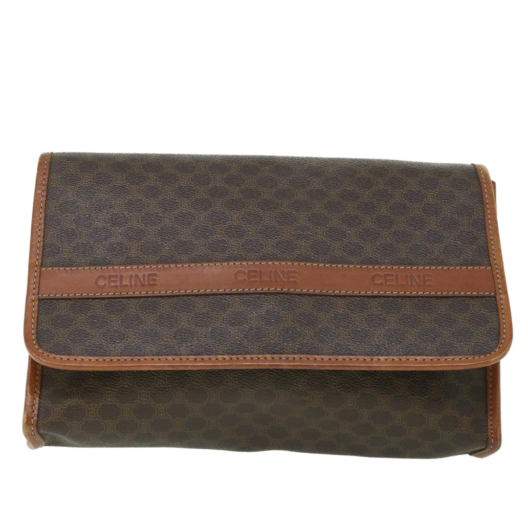 Celine Macadam Canvas Shoulder Bag PVC Leather Brown  54954