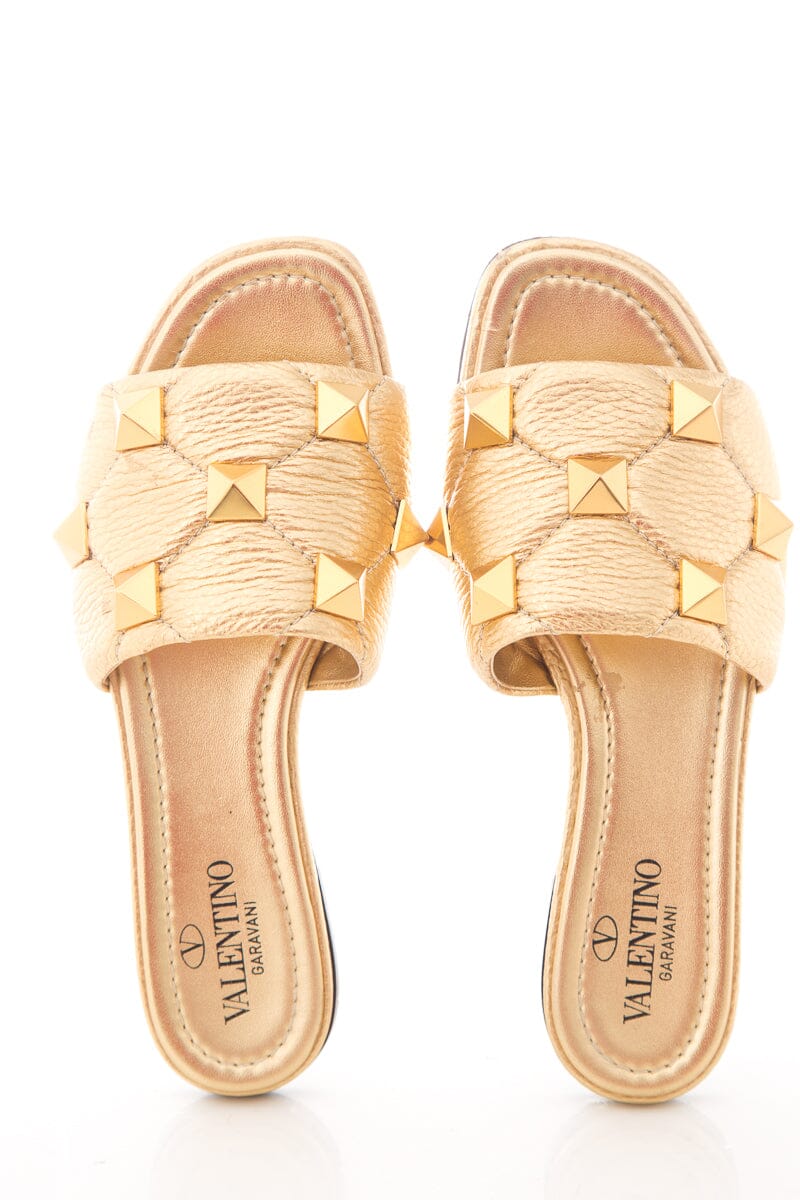 Valentino Metallic Gold Rockstud Slides SZ 35