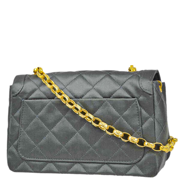 Top Quality Chanel 1989-1991 Gray Satin Single Flap Shoulder Bag