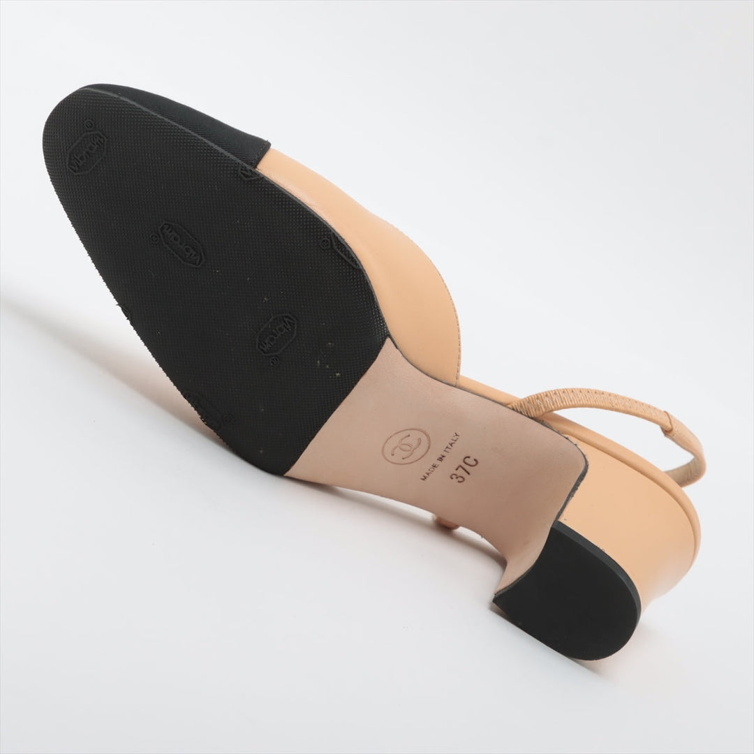 Top Quality Chanel Coco Leather X Fabric Strap Pump EU37  Beige X Black G31318 Box Bag