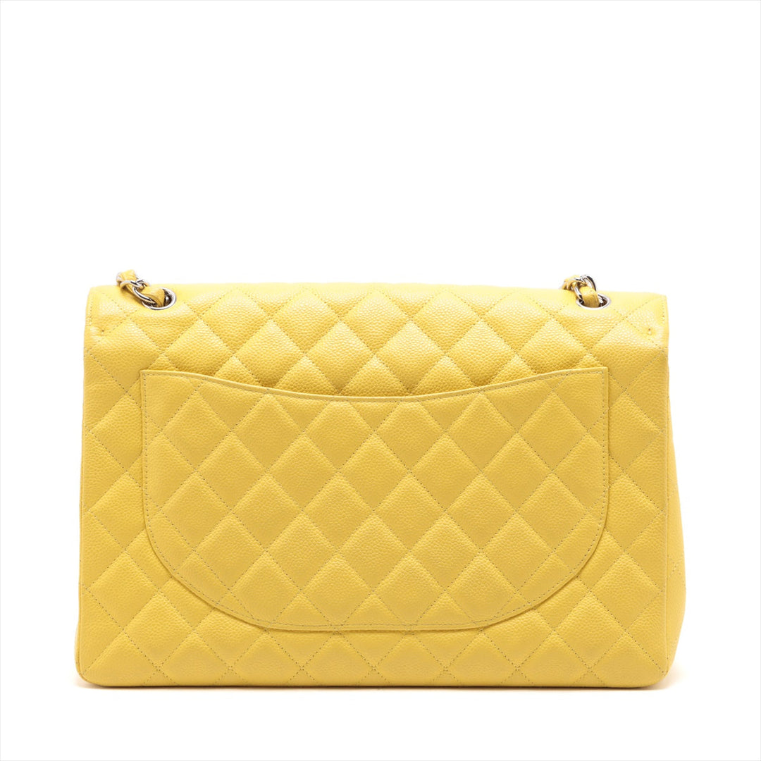 Top Quality Chanel DECAMATRASSE 34 MAXI Caviar S Single Flap Double Chain Bag Yellow Silver  13th A58601