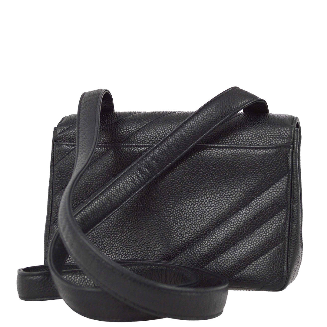 Top Quality Chanel * 1994-1996 Black Caviar Mini Straight Flap Shoulder Bag