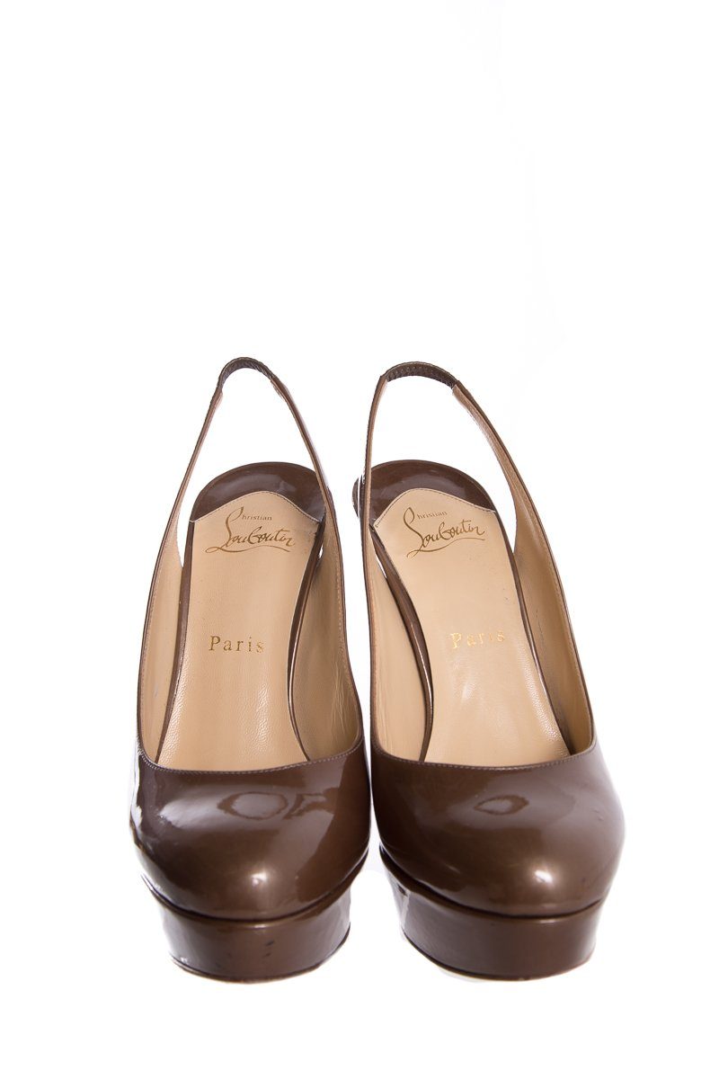 Christian Louboutin Bronze Patent Leather Slingback Heels SZ 38